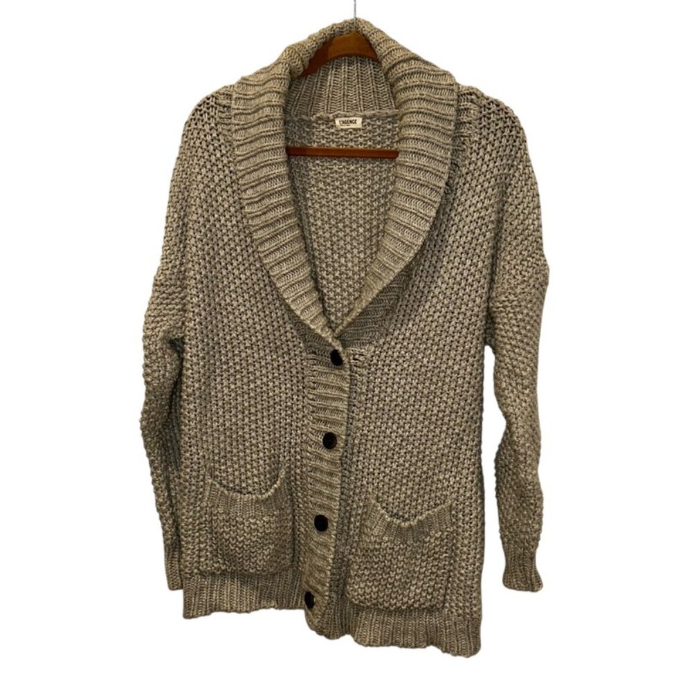 L’Agence luxury Gray thick cotton cashmere shawl neck cardigan sweater M